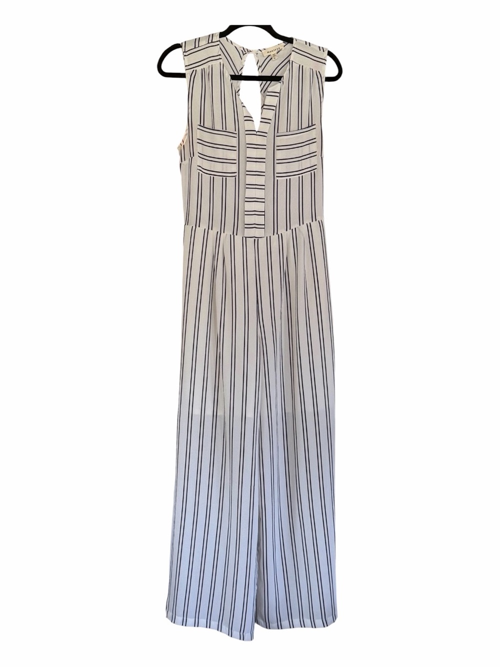 Monteau Los Angeles White Jumpsuit with Navy Stripes Size Large